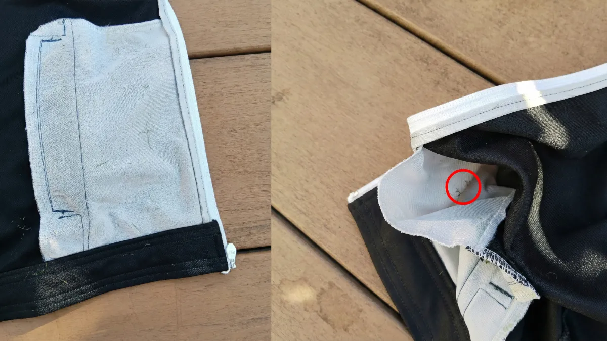 ポケットとGKジャージの裏側との間に人工芝がある