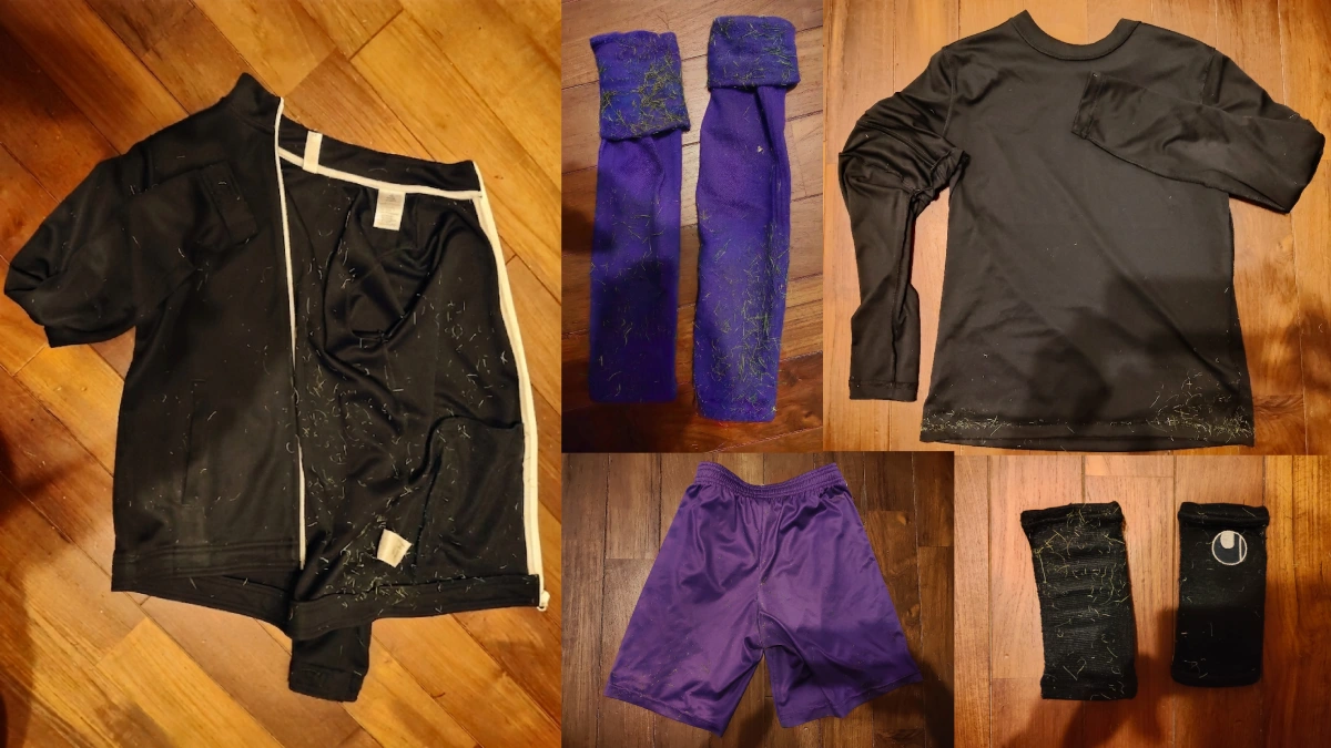 芝の付いた練習着たち