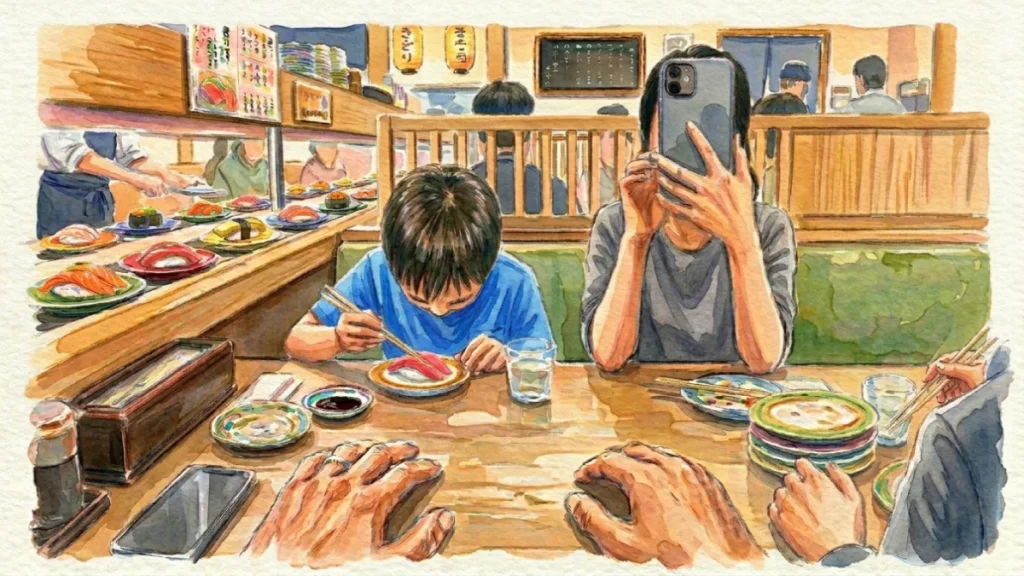 すし屋で合格発表を待つ